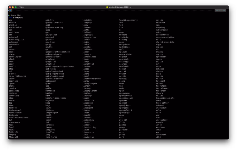 Вывод brew list